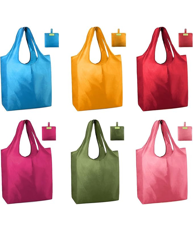 BeeGreen 6 Pack Reusable Grocery Bags, Heavy Duty Totes for Women, Foldable Grocery Bag Large Shopping Totes with Handles for Work, Travel, Gift, Store, Polyester Washable Reusable Tote Bag