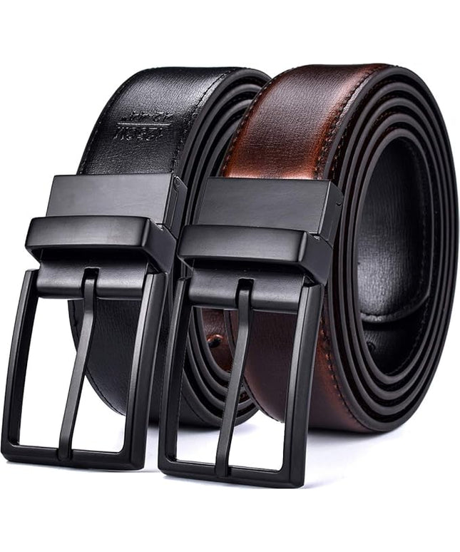 beltox fine Men's Dress Belt Leather Reversible 1.25" Wide Rotated Buckle Gift Box