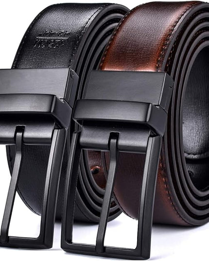beltox fine Men's Dress Belt Leather Reversible 1.25" Wide Rotated Buckle Gift Box