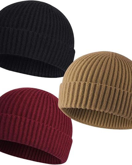 50% Wool Warm Cuffed Swag Knit Short Fisherman Beanie for Men Women Winter Hats Trawler Skull Cap