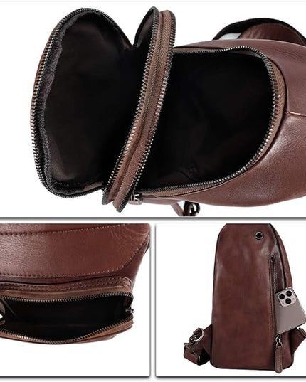 Genuine Leather Sling Bag for Man and Women Crossbody Purse Handmade Retro Shoulder Backpack Vintage Chest Bags