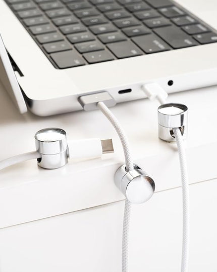 Cable Anchors for Desk Organization | Premium Aluminum Cord Organizers | Charger + Cable Management Clips for Home & Office | Stylish, Sturdy, & Functional | (3 Pack) (Silver)