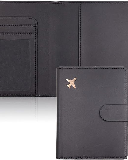 Deziliao Unisex Faux Leather Passport and Vaccine Card Holder, Black, Slim, Waterproof, Lightweight, RFID Blocking