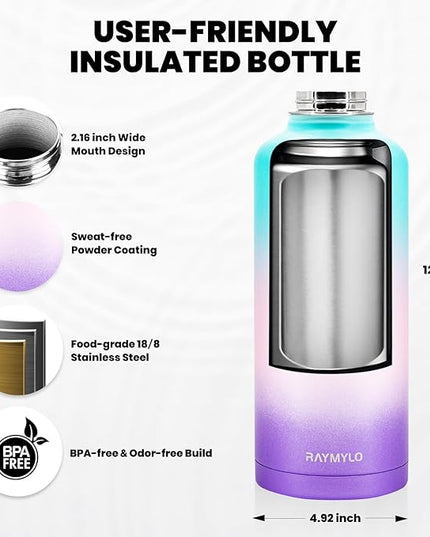 Insulated Water Bottle 87 oz, Triple Wall Vacuum Stainless Steel (Cold for 48 Hrs), Leak Proof & Non-BPA, Modern Water Flask Jug with Paracord Handle & Straw Spout Lids, Hydrangea