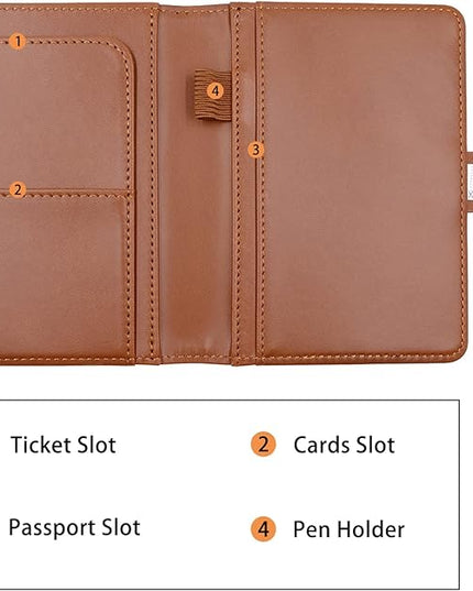 Melsbrinna Premium Leather Passport Holder Covers Case, Waterproof Rfid Blocking Travel Wallet Passport Holder with Pen Holder, Cute Passport Book for Women/Men