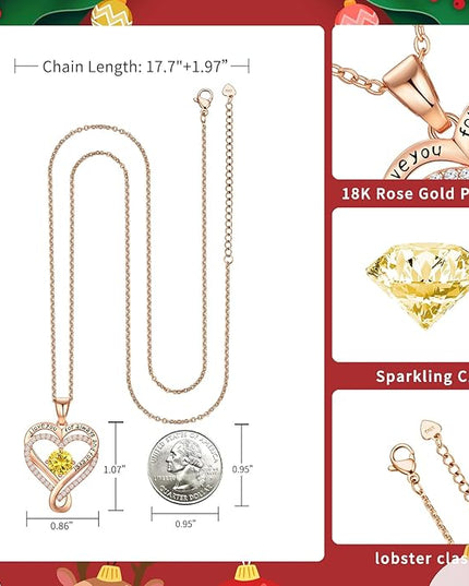 Infinity Love Heart Birthstone Necklace for Women Wife, S925 Sterling Silver Anniversary for Women Wife Birthday Gift for Her Girlfriend Mom Daughters, I Love You Women's Jewelry 18k Rose Gold Filled