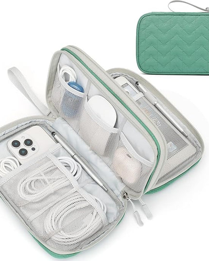 FYY Electronic Organizer, Large Travel Cable Organizer Bag Pouch Electronic Accessories Carry Case Portable Waterproof Double Layers All-in-One Storage Bag for Cable, Cord, Charger, Pattern Green