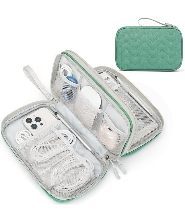 FYY Electronic Organizer, Large Travel Cable Organizer Bag Pouch Electronic Accessories Carry Case Portable Waterproof Double Layers All-in-One Storage Bag for Cable, Cord, Charger, Pattern Green