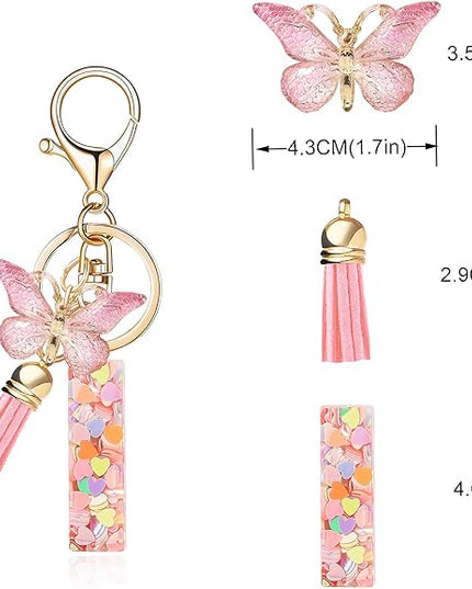 Fashion Alphabet Initial Letter Keychain Tassel Butterfly Pendant Key Ring for Purse Handbags Women Girl