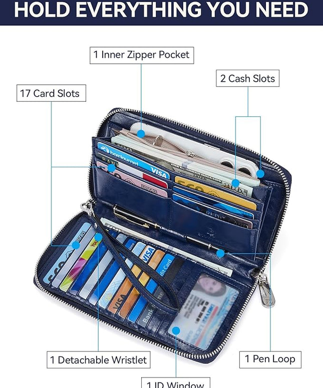 BOSTANTEN Leather Wallet for Women RFID Blocking Zip Around Credit Cards Holder Phone Clutch