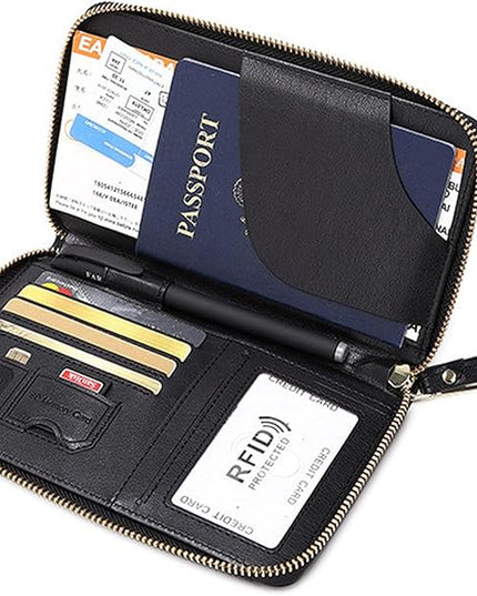 Multi-Function RFID Travel Passport Wallet with Phone Pocket - Ultimate Passport Holder for Women & Men | Holds Phones, Passports, Cash, Cards & Boarding Passes (Black)