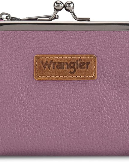 Montana West Wrangler Women's Wallet RFID Blocking Wallets Small Bifold Credit Card Holder with Kiss Clasp Purple