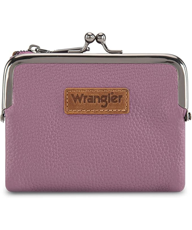 Montana West Wrangler Women's Wallet RFID Blocking Wallets Small Bifold Credit Card Holder with Kiss Clasp Purple