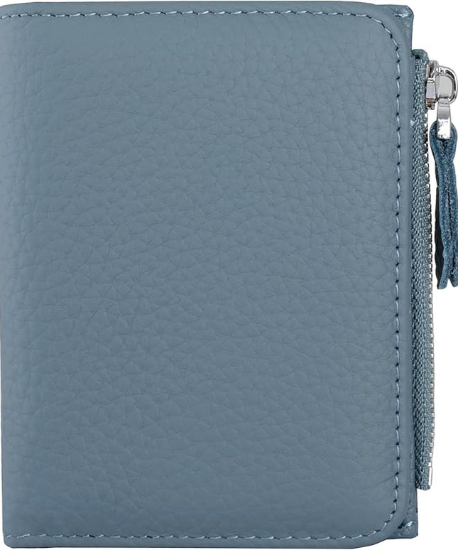 ilovever Small Wallet Women Soft Leather RFID Blocking Card Holder with Zipper Pocket Bifold wallet,Blue