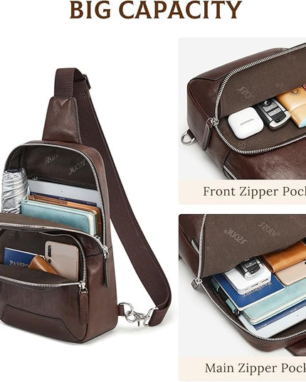 S-ZONE Sling Bag for Men Women RFID Blocking Genuine Leather Crossbody Shoulder Bag Backpack Hiking Daypack Travel