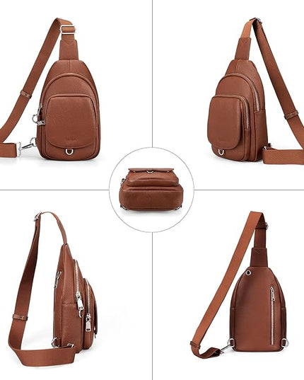 befen Anti Theft Genuine Leather Sling Bag for Women RFID Small Crossbody Bag Chest Bag Leather Fanny Packs for Travel