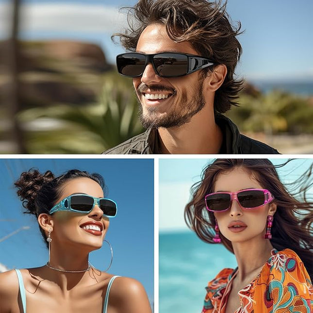 Wzerry Sunglasses Fit Over Glasses Polarized for Men Women, Wrap-Around Glasses UV400 Protection for Driving and Outdoor