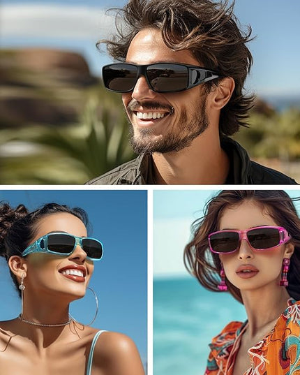 Wzerry Sunglasses Fit Over Glasses Polarized for Men Women, Wrap-Around Glasses UV400 Protection for Driving and Outdoor