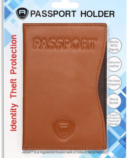 Alban RFID Passport Holder Women Men RFID Blocking Travel Passport Wallet Case Genuine Leather Passport Cover porta pasaporte