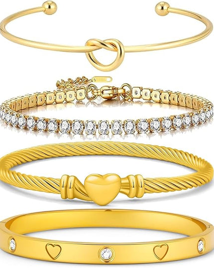 18 K Gold Plated Love Bangle Bracelet Stack Cuff Jewelry for Women Jewelry Set for Women Gift with Box