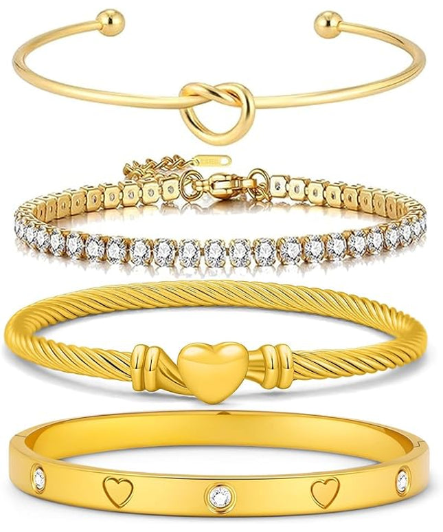 18 K Gold Plated Love Bangle Bracelet Stack Cuff Jewelry for Women Jewelry Set for Women Gift with Box
