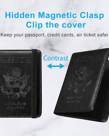 ACdream Passport Holder Cover, Leather Travel Wallet Case, RFID Blocking Document Organizer Protecrtor, with Slots for Credit Cards, Boarding Pass, for Women and Men, Black