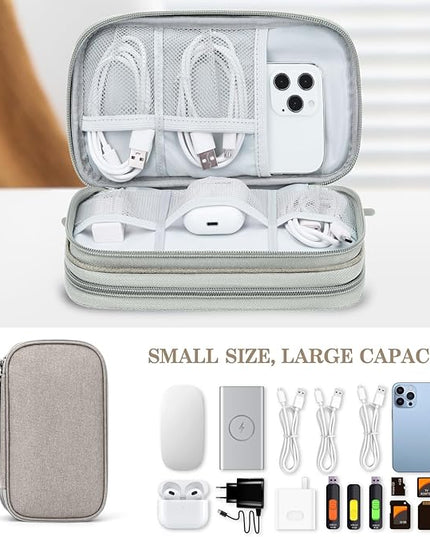 FYY Electronic Organizer, Travel Cable Organizer Bag Pouch Electronic Accessories Carry Case Portable Waterproof Double Layers Storage Bag for Cable, Charger, Phone, Earphone, Medium Size, Khaki