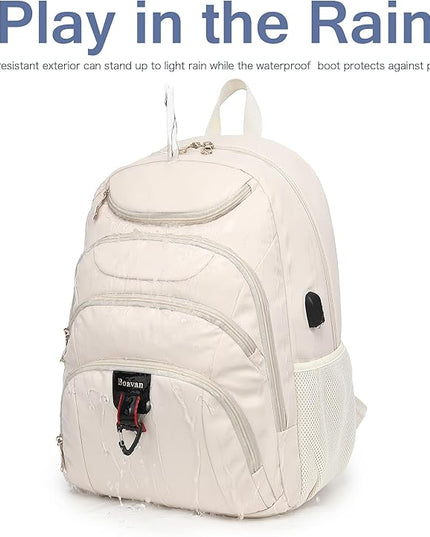 Boavan Laptop Backpack for women,15.6 inch Laptop Bag with USB Port, Waterproof Travel Work Backpack Purse, Anti-Theft Teacher Nurse Doctor Casual Bookbags Office Business backpack，Cream Beige