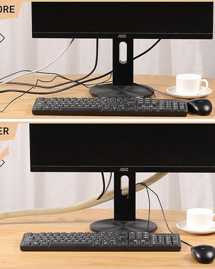 AGPTEK Cable Sleeve Cover, 2 Pack 5ft - 1.2 inch Desk Cord Organizer Cable Hider, Home Office Wire Management Computer TV Wire Loom Tubing, Pet Proof Cord Protector, from Cat Dog Chewing, Wood Color