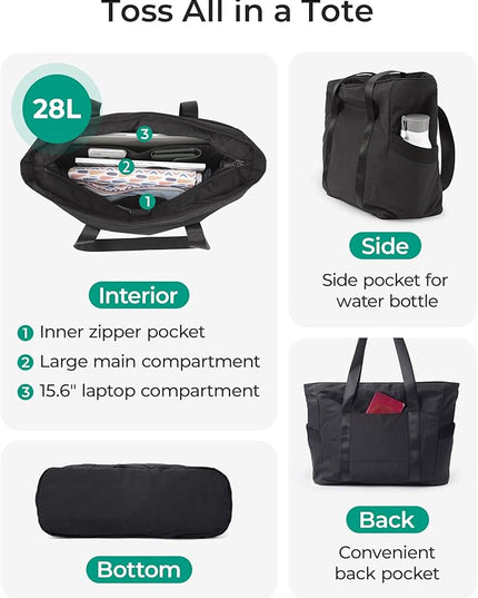 BAGSMART Tote Bag for Women, Tote Bag with Zipper Work Tote with Compartments Nurse Shoulder Hanbag for Travel, Gym