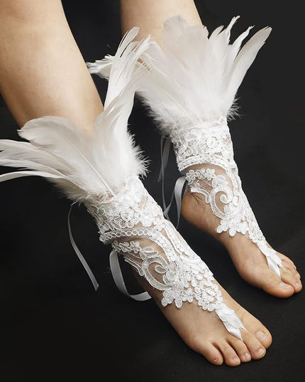 HOMELEX Women Black Lace Feather Gloves Witch Angel Costume Accessories Swan Wings Wrist Bands