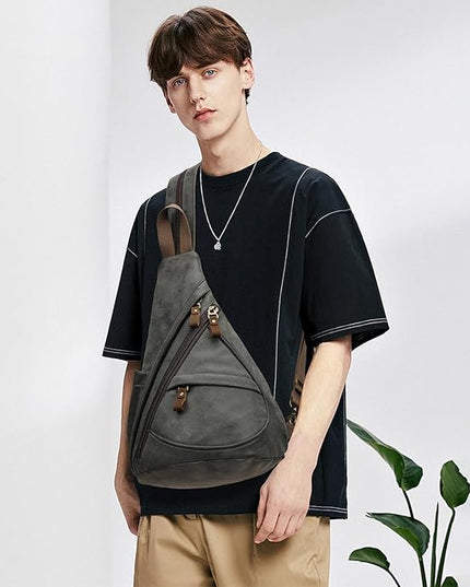 KL928 PU Leather Sling Bag - Small Crossbody Backpack Shoulder Casual Daypack Rucksack for Men Women