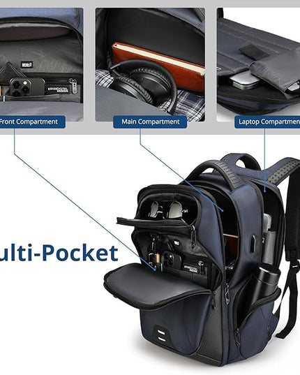 Swissdigital Design Men's Laptop Backpack for College and Business Travel with Integrated USB Charging Port and RFID Protection Fits Laptops up to 15.6 inch, Blue | SD1695-12