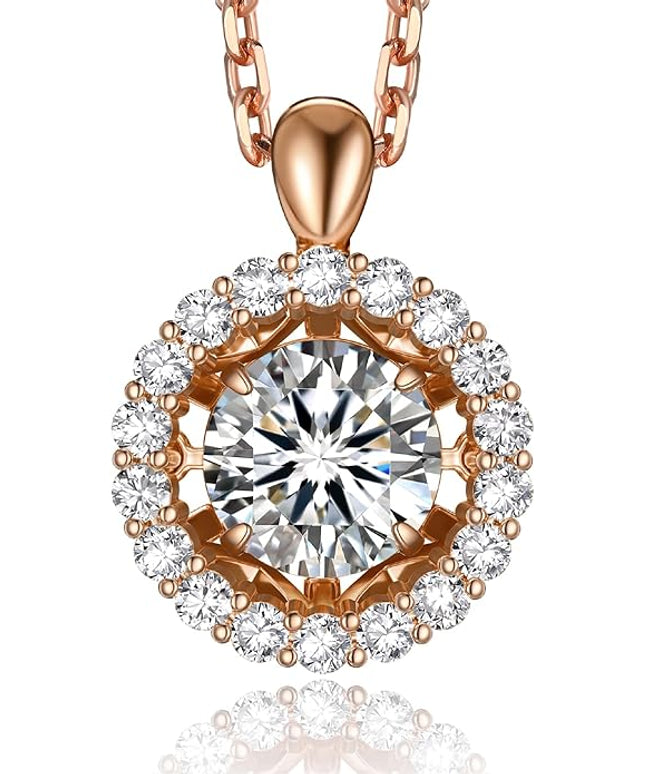 MomentWish Floating Necklace for Women, 0.5/1 Carat Dancing Moissanite Necklace for Her 925 Sterling Silver Pendant Anniversary Birthday Christmas Gift for Wife Mom Girlfriend