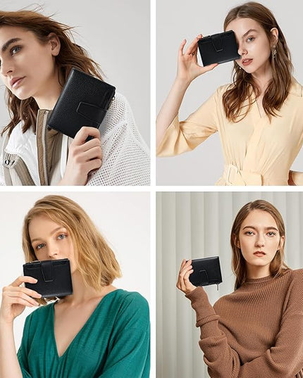 Airkit Small Wallet Women RFID Blocking Soft Leather Bifold Compact Card Holder Wallet for Women with Zipper Coin Pocket 4 ID Window