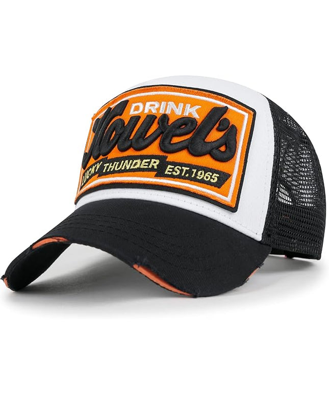 ililily Premium Howels Embroidery Vintage Baseball Cap Distressed Trucker Hat