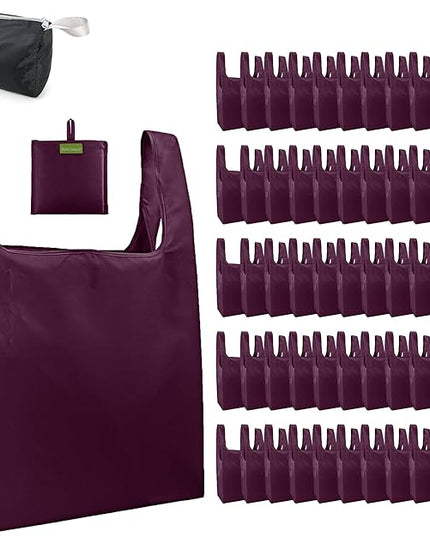 BeeGreen Burgundy Reusable Grocery Bags Wine Red Reusable Kitchen Bags Bulk Foldable-Machine Washable with Zipper Storage Pouch 50 Packs
