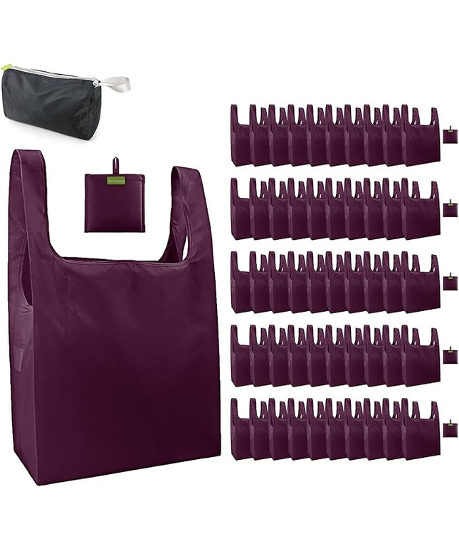 BeeGreen Burgundy Reusable Grocery Bags Wine Red Reusable Kitchen Bags Bulk Foldable-Machine Washable with Zipper Storage Pouch 50 Packs