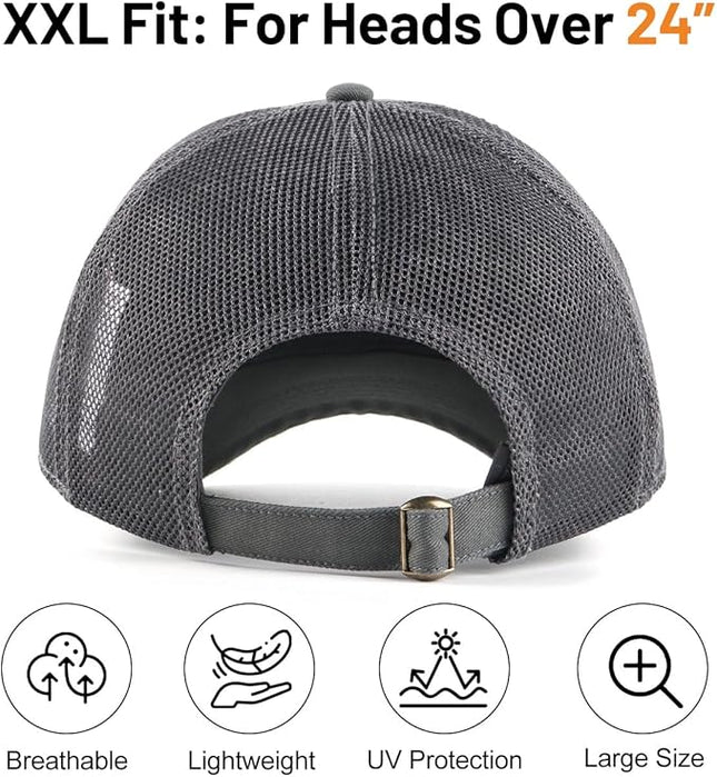 Zylioo XL XXL Oversize Baseball Cap, 100% Cotton Adjustable Dad Hat for Big Heads 23.5"-25.5", Soft Crown Large Size Cap