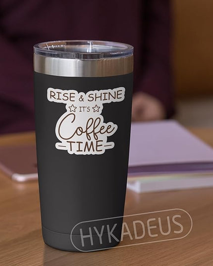 (3Pcs) Rise & Shine It’s Coffee Time Stickers Funny Coffee Quote Caffeine Humor Vinyl Decals for Laptop, Water Bottle, Mug, Planner, 3" x 2.5"
