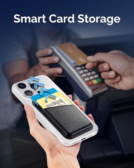 SS Magnetic Wallet Compatible with iPhone 16 15 14 13 12 Pro Max Plus Series - Strongest Magnetic Leather Card Holder Stick on for Apple Cell Phone, Mag Safe Wallet for Women Men (Black)