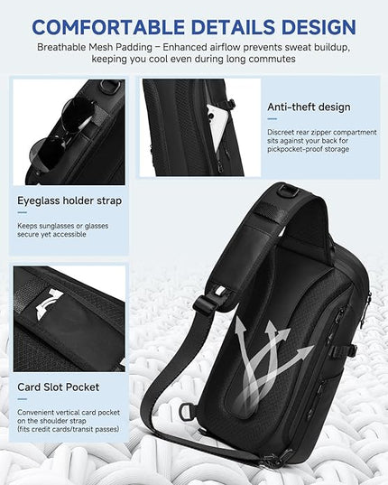 Somago Sling Backpack with USB Charging Port Water-Resistant Tactical Backpack Crossbody Chest Bag with Anti-theft Pocket