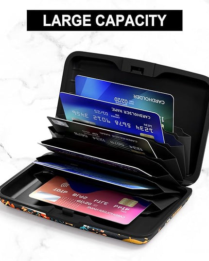 Atufsuat Credit Card Holder, Mini Aluminum Card Wallet RFID Blocking Slim Metal Hard Card Case for Women Men, Cute Cat