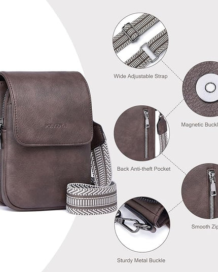 POIUGOYA Small Crossbody Bags for Women Trendy,Leather Triple Compartment Cell Phone Crossbody Wallet Purses with Card Slots