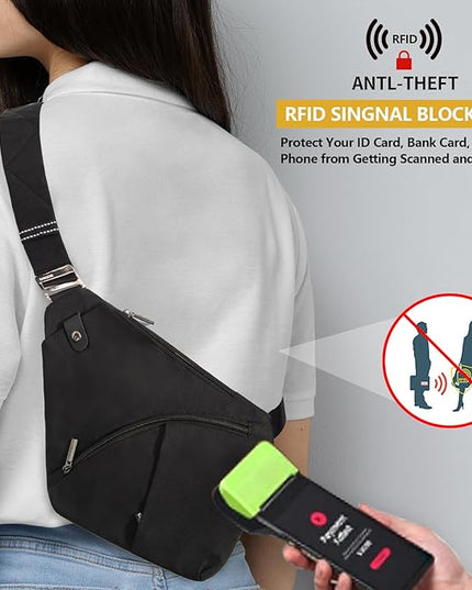 Travel Sling Bag with RFID Pocket, Anti Theft Crossbody Bag for Women Men Casual Chest Outdoor Shoulder Hiking Bag