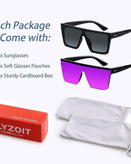 LYZOIT Square Oversized Sunglasses for Women Men Big Flat Top Fashion Shield Large UV Protection Rimless Shades