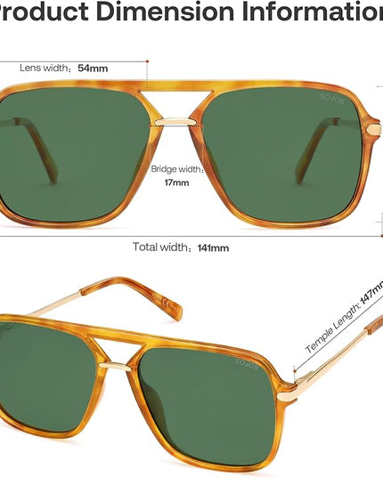 SOJOS Sunglasses for Women & Men, Square, Retro, Polarized Lens, Trendy Aviator, 90s Shades