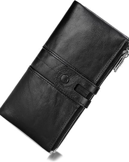 myfriday Women's RFID Blocking Genuine Leather Wallet, Bifold Long Clutch Wallet Money Clips Ladies Card Holder Purse