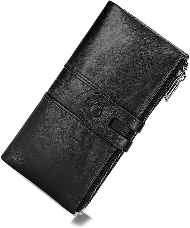myfriday Women's RFID Blocking Genuine Leather Wallet, Bifold Long Clutch Wallet Money Clips Ladies Card Holder Purse