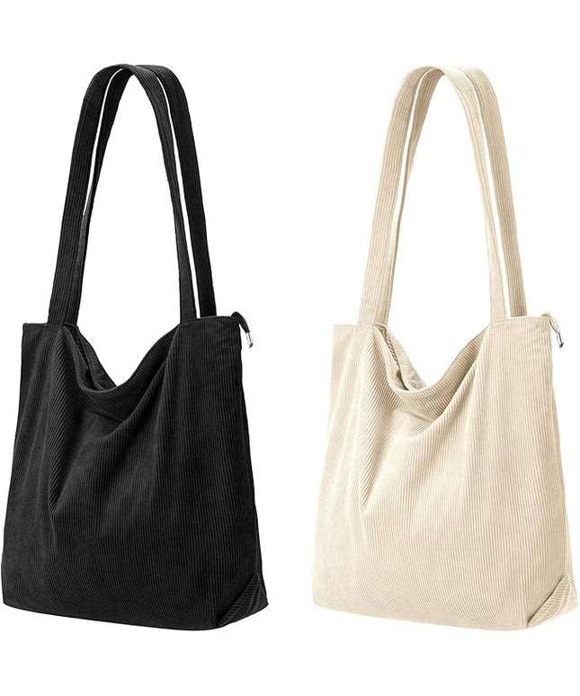 Iioscre Corduroy Tote Bag for Women,Hobo HandBags with Zipper,Large Capacity Casual Shoulder Handbags with Inner Pockets